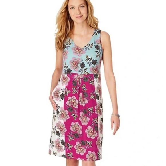 J. Jill Printed Color Block Bright Spring Floral Jersey Knit Dress Sleeveless M - Picture 14 of 16